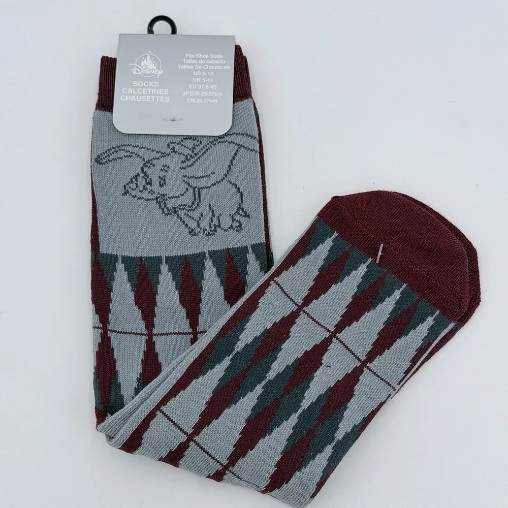 Disney Parks Dumbo the Flying Elephant Pair Argyle Adult Socks One Size NWT